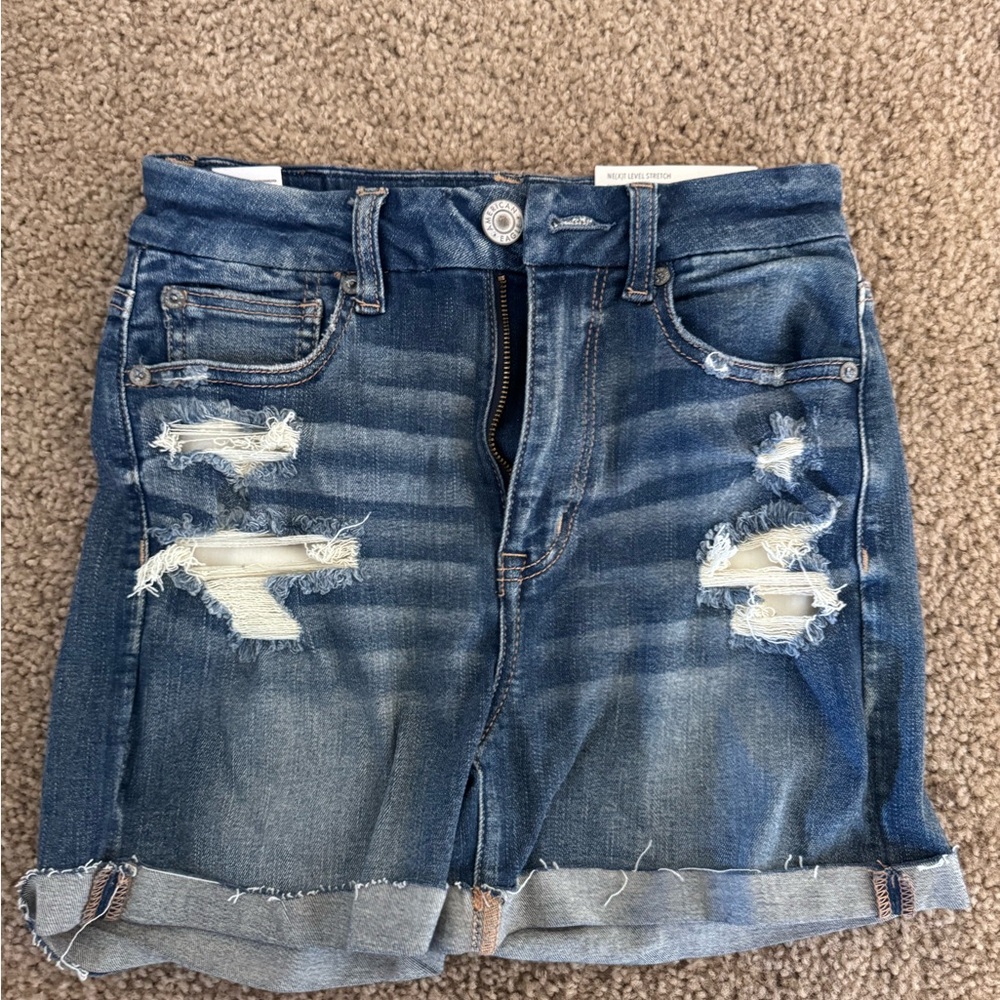 American Eagle Outfitters Blue Distressed Jean Shorts